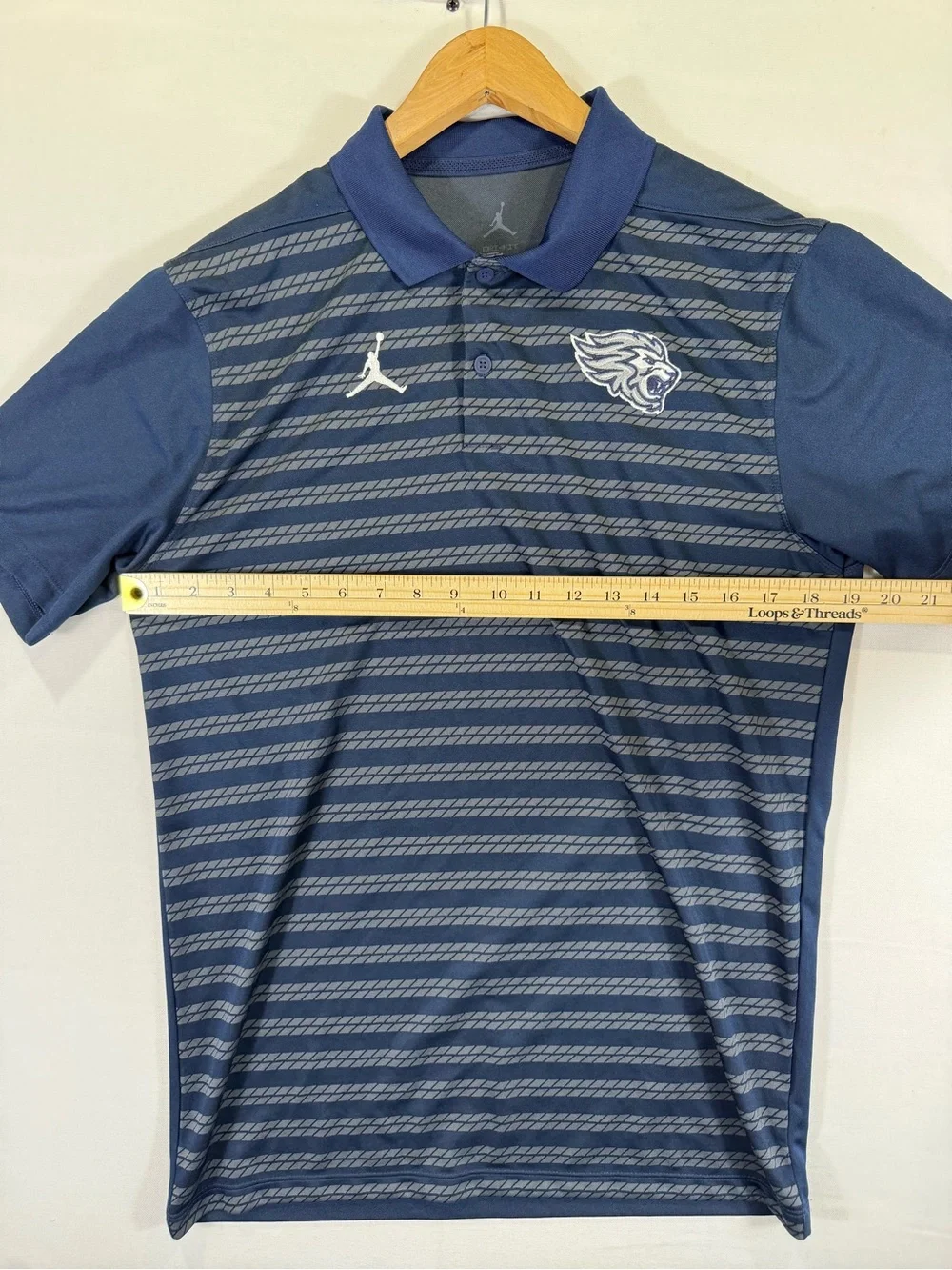 Jordan Men’s Navy & Gray Striped Polo with Team Crest